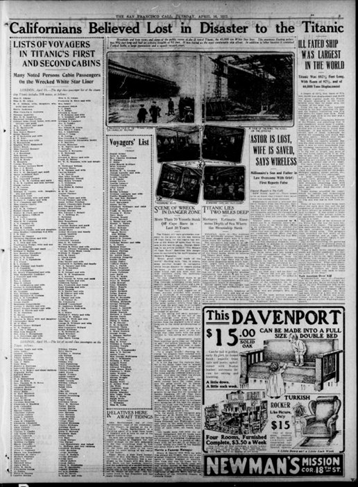 The San Francisco Call du 16/04/1912